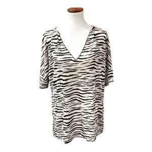 Lucky & Blessed Zebra Print Short Sleeve Soft V Neck Top
